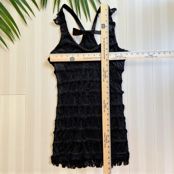 Adore Me Black Fringe Mini Costume Dress w/ Bow Tie Back – Size M, NWT - Picture 5 of 9
